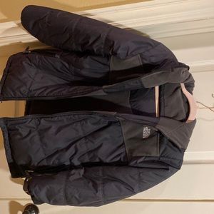 North Face Coat.  Not sure of size, but fits a 10-12 year old girl.
